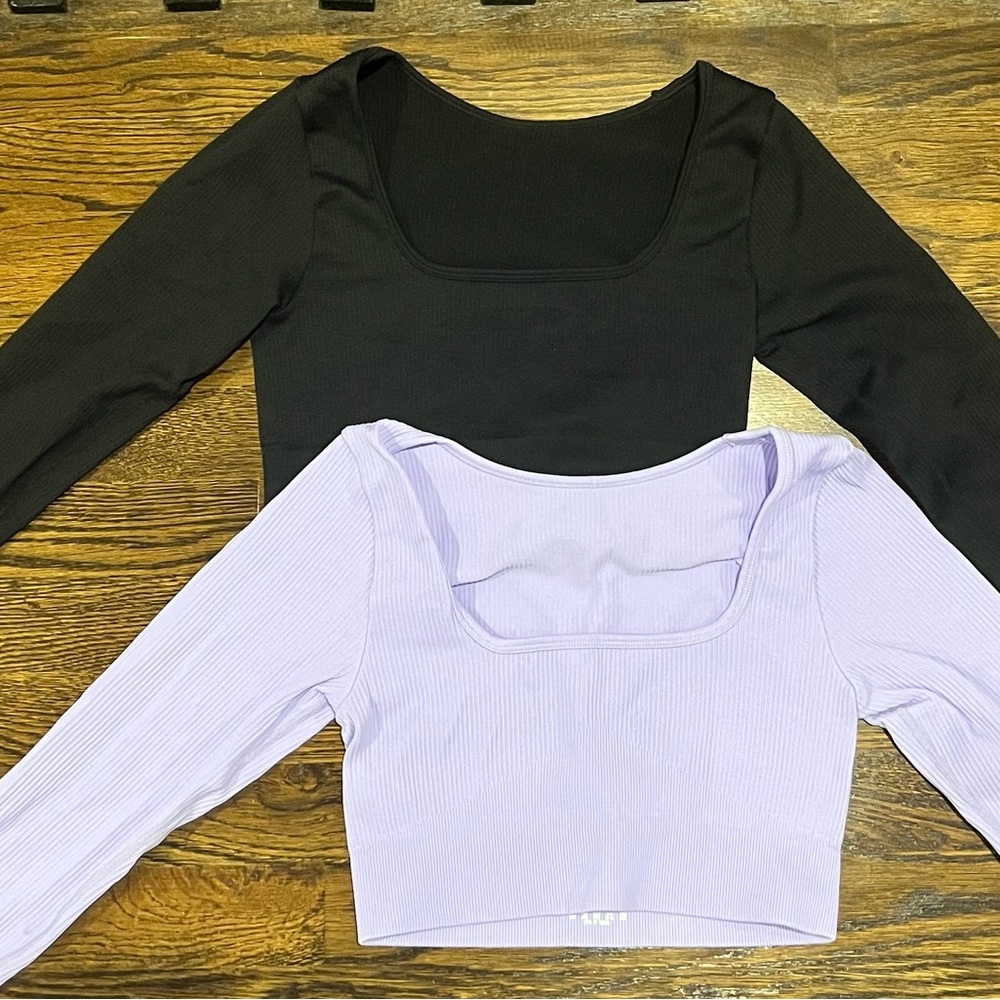Ribbed Long Sleeve Workout / Pilates Crop Tops Bundle Size S